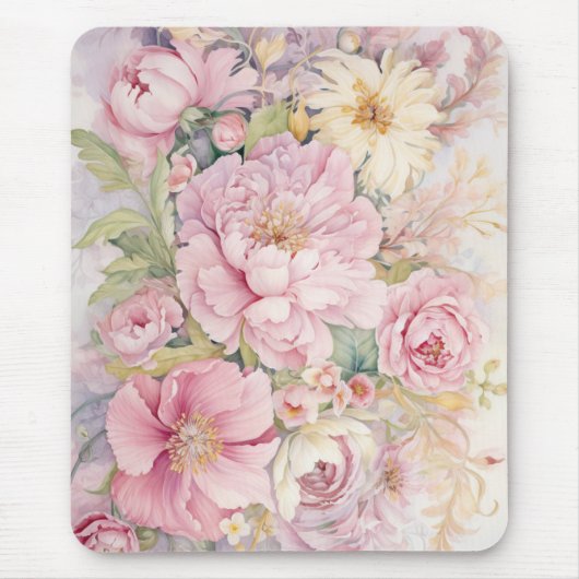 美しいピンクの芍薬の水彩画 マウスパッド (正面)