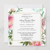 美しいピンクの芍薬の花のライフセレブレーション 招待状 (正面)