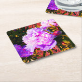 美しいピンクの芍薬 スクエアペーパーコースター (アングル)