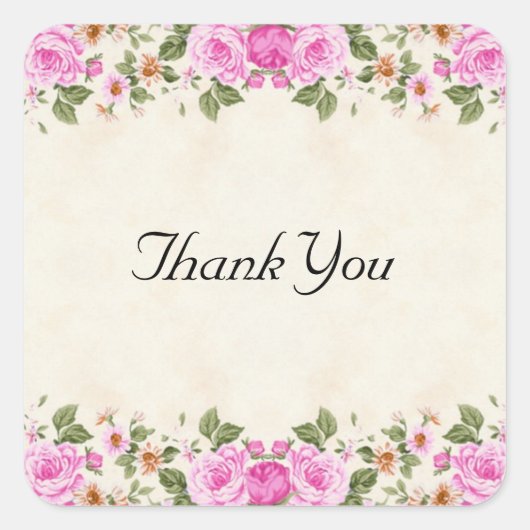 美しいピンクの花ありがとう スクエアシール (正面)