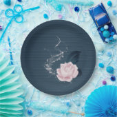 美しいピンクの花とネイビー葉の花 ペーパープレート (パーティー)