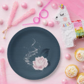 美しいピンクの花とネイビー葉の花 ペーパープレート (パーティー)