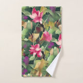 美しいピンクの花と熱帯の葉のパターンTh バスタオルセット (ハンドタオル)