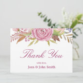 美しいピンクの花と葉の花 サンキューカード (スタンド正面)