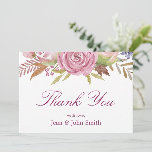 美しいピンクの花と葉の花 サンキューカード (スタンド正面)