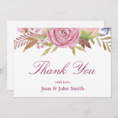 美しいピンクの花と葉の花 サンキューカード (正面/裏面)