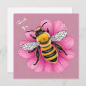 美しいピンクの花にミツバチ サンキューカード (正面/裏面)