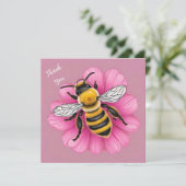 美しいピンクの花にミツバチ サンキューカード (スタンド正面)