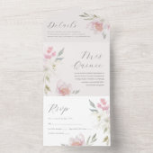 美しいピンクの花のキンチアネラ 15歳 オールインワン招待状 (内側)