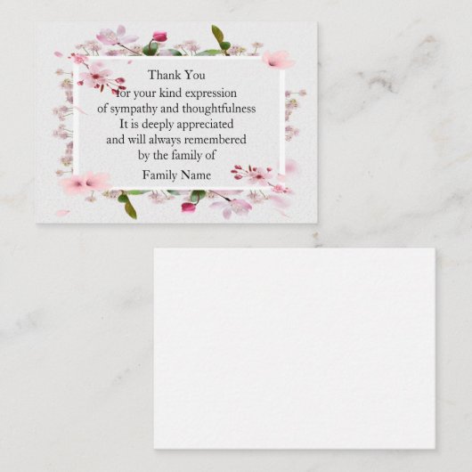 美しいピンクの花のサンキューカード ノートカード (正面/裏面)