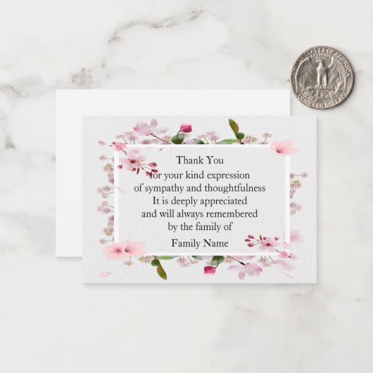 美しいピンクの花のサンキューカード ノートカード (正面/裏面インサイチュ)