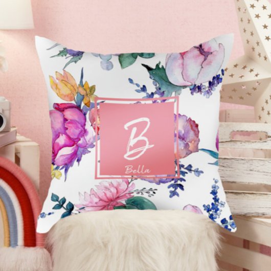 美しいピンクの花のスタンプの女の子のベビー服 クッション