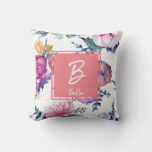 美しいピンクの花のスタンプの女の子のベビー クッション (正面)