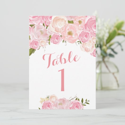 美しいピンクの花のテーブル数 招待状 (スタンド正面)