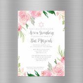 美しいピンクの花のバツミツバーパーティー マグネット招待状