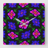 美しいピンクの花のパターン スクエア壁時計 (正面)