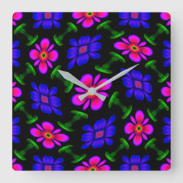 美しいピンクの花のパターン スクエア壁時計