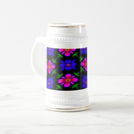 美しいピンクの花のパターン ビールジョッキ (正面左)