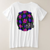 美しいピンクの花のパターン プラスサイズTシャツ (デザイン裏面)
