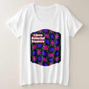 美しいピンクの花のパターン プラスサイズTシャツ