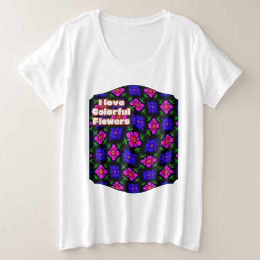 美しいピンクの花のパターン プラスサイズTシャツ (デザイン正面)