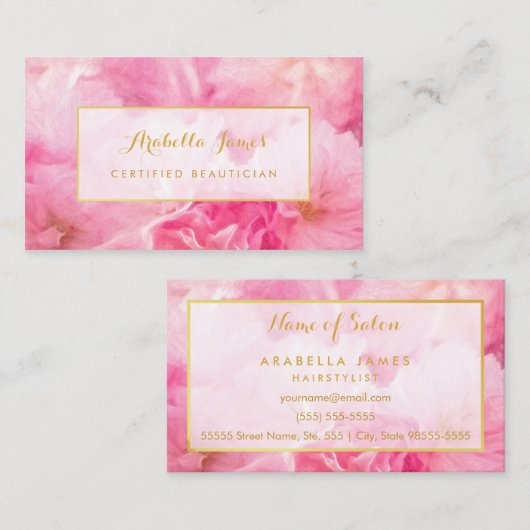 美しいピンクの花のフローラ認定ビューティシャン 名刺 (正面/裏面)