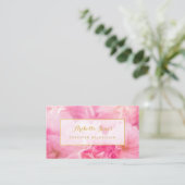 美しいピンクの花のフローラ認定ビューティシャン 名刺 (スタンド正面)