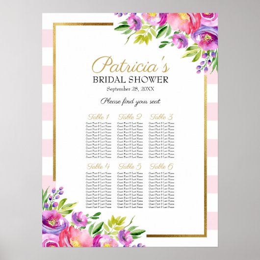 美しいピンクの花のブライダルシャワー席次表 ポスター (正面)