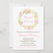 美しいピンクの花のリース ブライダルシャワー 招待状 (正面)