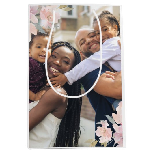 美しいピンクの花の写真 マザーズデー ミディアムペーパーバッグ (正面)