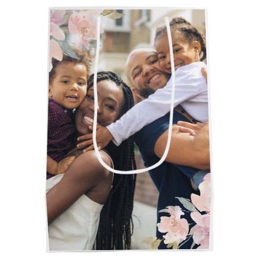 美しいピンクの花の写真 マザーズデー ミディアムペーパーバッグ (裏面)