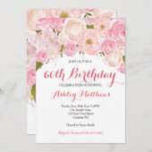 美しいピンクの花の女性の誕生日の招待状 招待状 (正面/裏面)