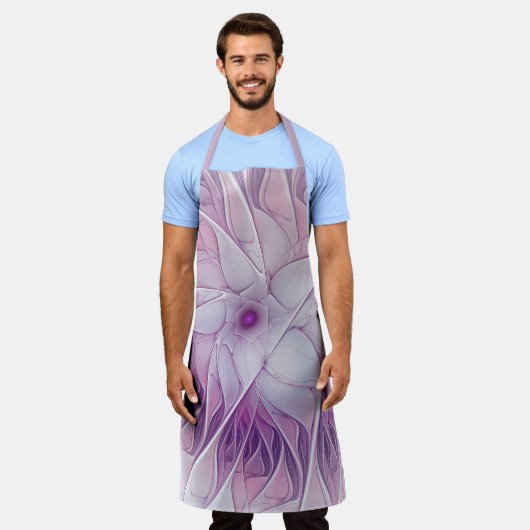 美しいピンクの花の抽象芸術モダンフラクタル・アート エプロン (着用した状態)