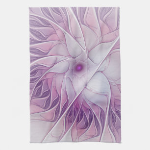 美しいピンクの花の抽象芸術モダンフラクタル・アート キッチンタオル