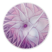 美しいピンクの花の抽象芸術モダンフラクタル・アート セラミックノブ (正面)