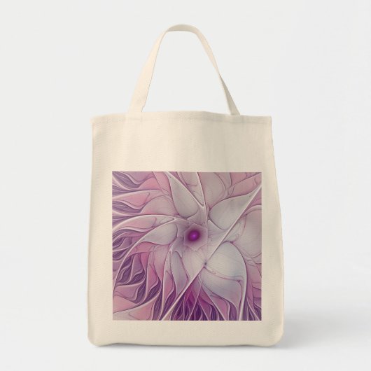 美しいピンクの花の抽象芸術モダンフラクタル・アート トートバッグ (正面)