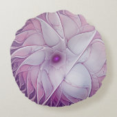 美しいピンクの花の抽象芸術モダンフラクタル・アート ラウンドクッション (裏面)