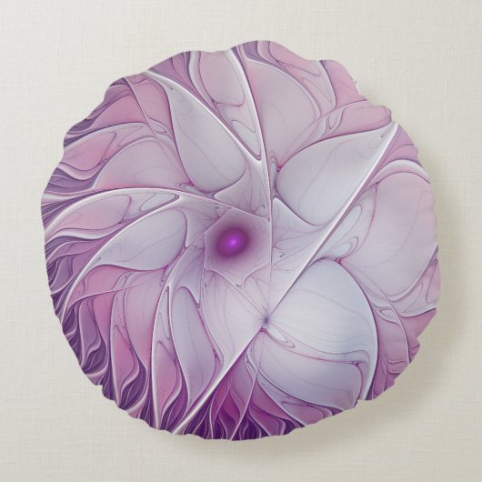美しいピンクの花の抽象芸術モダンフラクタル・アート ラウンドクッション (裏面)