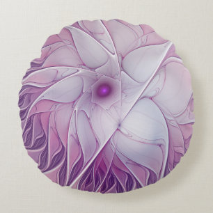 美しいピンクの花の抽象芸術モダンフラクタル・アート ラウンドクッション