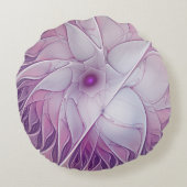 美しいピンクの花の抽象芸術モダンフラクタル・アート ラウンドクッション (裏面)