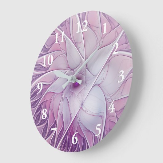 美しいピンクの花の抽象芸術モダンフラクタル・アート ラージ壁時計 (傾斜)