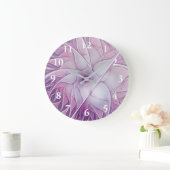 美しいピンクの花の抽象芸術モダンフラクタル・アート ラージ壁時計 (ホーム)