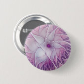 美しいピンクの花の抽象芸術モダンフラクタル・アート 缶バッジ (正面&裏面)