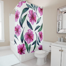 美しいピンクの花の水彩模様 シャワーカーテン