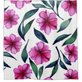 美しいピンクの花の水彩模様 シャワーカーテン (正面)