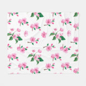 美しいピンクの花の水彩画 フリースブランケット (正面(横))