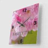 美しいピンクの花を持つ正方形の壁時計 スクエア壁時計 (傾斜)