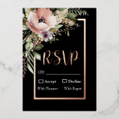 美しいピンクの花オンバラ金ゴールド結婚式RSVP 箔招待状 (正面)
