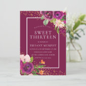 美しいピンクの花ガールズ13th誕生日パーティー 招待状 (スタンド正面)