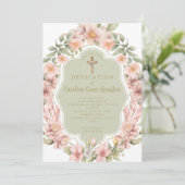 美しいピンクの花キリスト教教会の献身 招待状 (スタンド正面)